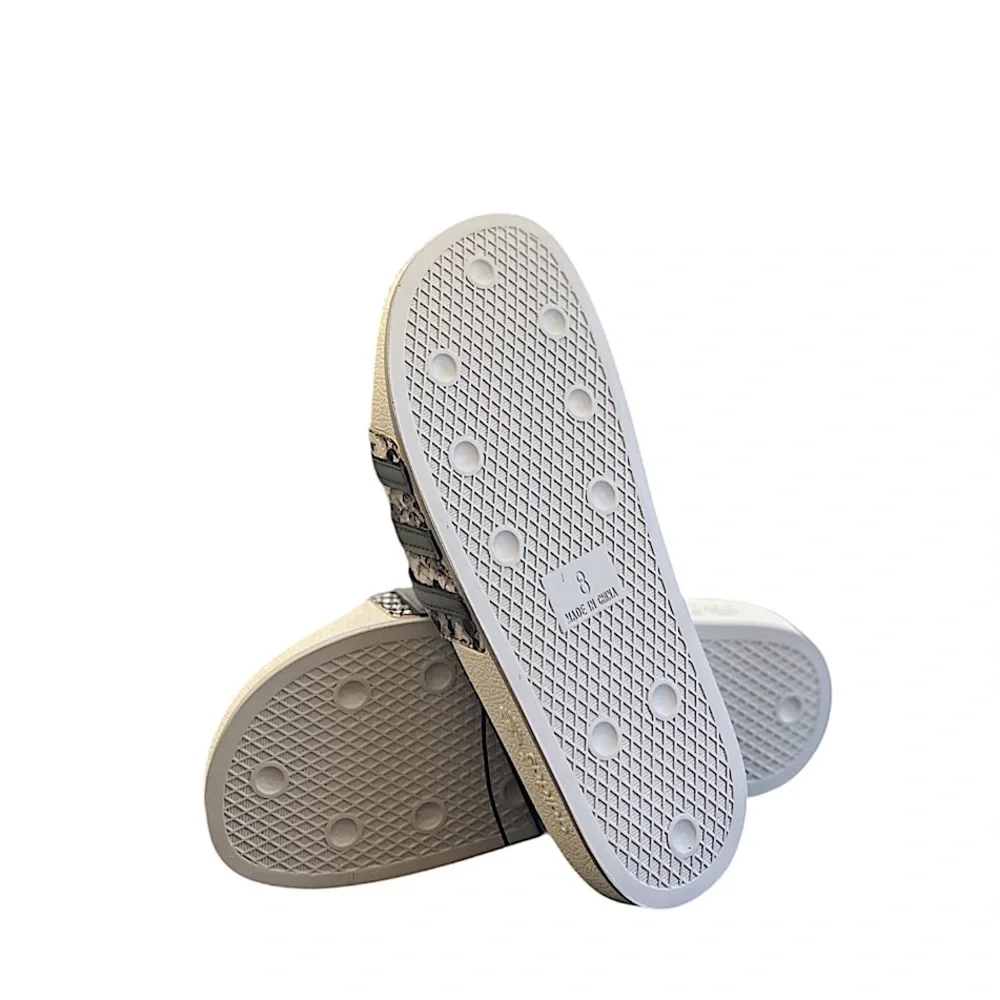 ADIDAS ORIGINALS - WHITE SILVER GREY ADILETTE SNAKESKIN SLIDE SANDALS